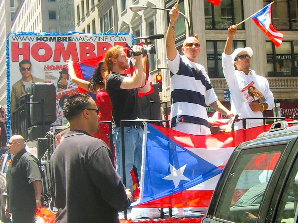 Dave on float with Pitbull at 2006 Puerto Rican Day Parade
